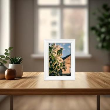 Imagem de Porta-retrato de 15 x 20 cm para decoração de família e escritório, suporte de parede para exibição de mesa e fotos (branca)