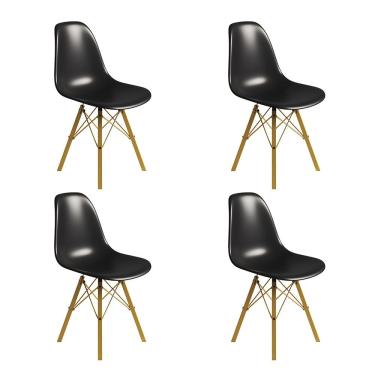 Imagem de Conjunto 4 Cadeiras Eames Tubo Ferro Dourado Assento Preto