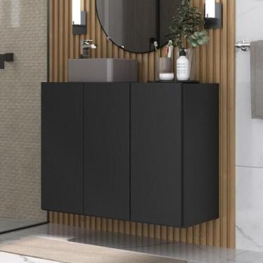 Imagem de Gabinete Banheiro 3 Portas 90Cm Mp5029 Preto - MULTIMOVEIS