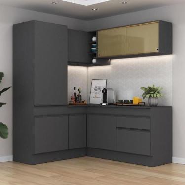 Imagem de Armário De Cozinha Completa De Canto Com Rodapé Preto - MULTIMOVEIS