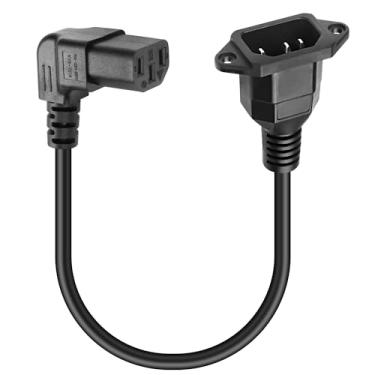 Imagem de Cabo adaptador de tomada de alimentação 90 graus C13 para C14, ângulo descendente IEC 320 C13 3 pinos fêmea para C14 3 pinos macho montagem na parede PDU cabo de extensão para computadores desktop