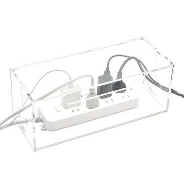 Imagem de Caixa de gerenciamento de cabos, caixa oculta com 2 compartimentos abertos, organizador de régua de energia sob a mesa e armazenamento de cabos de piso, transparente
