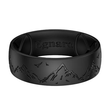 Imagem de Egnaro Anéis de casamento masculinos de silicone, pulseiras de noivado de borracha com gravação de 8,5 mm de largura, 2,5 mm de espessura, pacote múltiplo para treino, viagem, academia