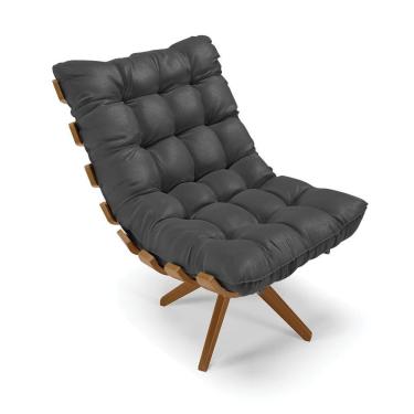 Imagem de Poltrona Giratória Costela Corino Preto Base Madeira