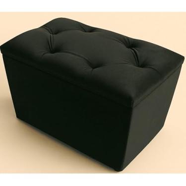 Imagem de Puff Baú Estofado em Suede com Espaço Interno – Banqueta Multifuncional p/Sala, Quarto ou Closet – Design Moderno e Confortável (PRETO SUEDE)