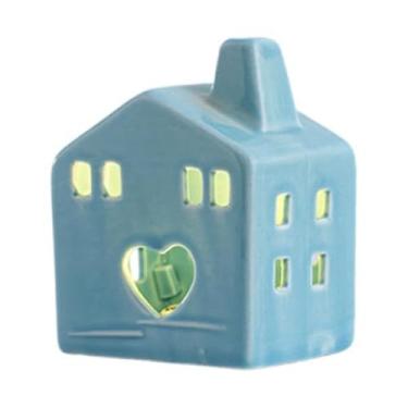 Imagem de rockible Casa de cerâmica para vila natalina, iluminada por LED, decoração de mesa de porcelana para festival e feriados, Style C