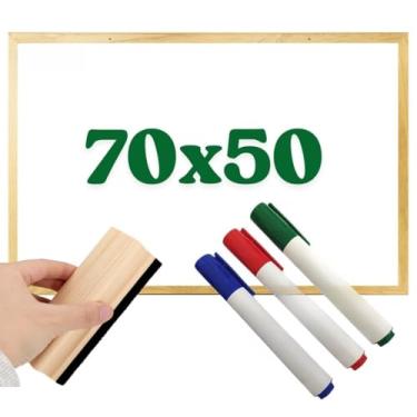 Imagem de Quadro Lousa Escolar Branco Moldura em Madeira 60 * 40cm/70 * 50cm/80 * 60cm(KIT 70X50 MDF)