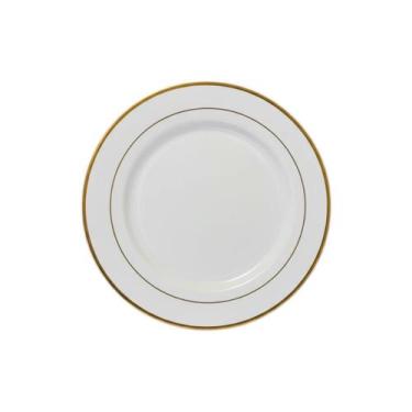 Imagem de Kit 6 Pratos Borda Dourada 26cm Plástico Rígido Premium luxo - 16515Ey