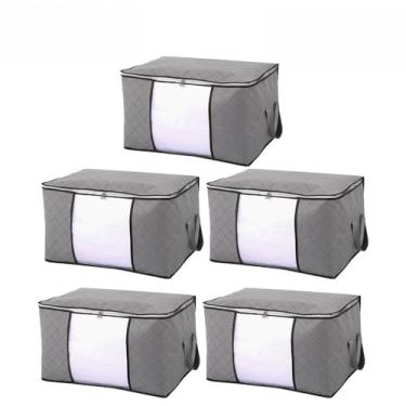 Imagem de KIT2~KIT10 Caixa Saco Organizador Grande Edredom Cobertor Casaco Guarda Roupa Ecológico Anti-Poeira Umidade Multiuso(5PCS-84L-Cinza)