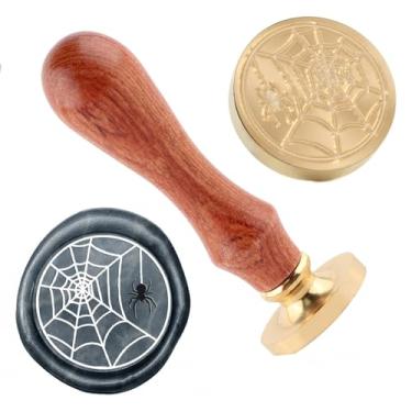 Imagem de Carimbo de cera de aranha, selo de cera de Halloween, cabeças de latão removíveis para decoração de festa de Halloween, convites, cartas, cartões comemorativos, presentes