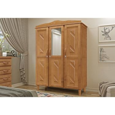 Imagem de Guarda-Roupa Solteiro 3 Portas 3 Gavetas Internas com Espelho Brasil em Madeira - Cavazotto