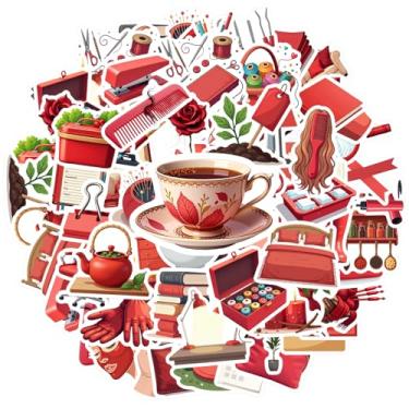 Imagem de 70 peças itens vermelhos objetos diários decoração de casa adesivos de grafite à prova d'água adesivos de recompensa de professores para notebook, bagagem, celular, laptop, motocicleta, bagagem