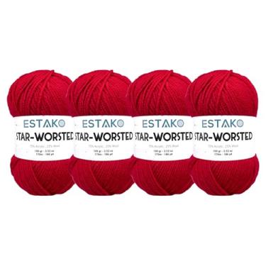 Imagem de Estako Fio penteado com estrela - (pacote com 4 novelos) - 75% acrílico 25% lã - peso médio macio nº 4 - (4 x 99,8 g / 4 x 186 jardas) - fio de crochê e tricô (43121 - vermelho)