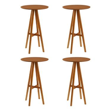 Imagem de Kit 4 Mesas Bistrô Alta Redonda Sila Base Madeira Maciça Mel