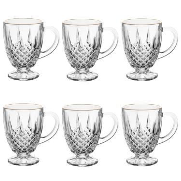Imagem de Conjunto De Xícara De Café-cappuccino 6 Peças 150 Ml Diamante Com Fio De Ouro Lyor