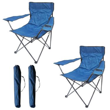 Imagem de 2 Cadeiras Banco Banqueta Pesca Camping Praia Apoio de Braço e Porta Copos Azul Importway Iwcdc-az