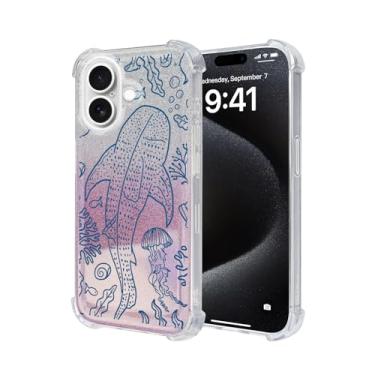 Imagem de Nimeey Big Whale Shark para iPhone 16, capa fofa com glitter transparente, brilhante, brilhante, brilhante, brilhante, antiarranhões, TPU macio, ajuste fino, à prova de choque, capa protetora para
