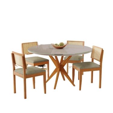 Imagem de Conjunto Mesa Simpatia Redonda Off White Com 4 Cadeiras Jade 03 Veludo Bege