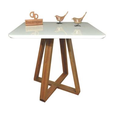 Imagem de Mesa Jantar Base X Tampo Quadrado Laca Com Vidro 120cm Branco