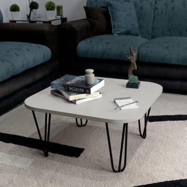 Imagem de Mesa De Centro Pés Hairpin Legs Lateral De Apoio Para Sala Estar Dormitório Off White Laca