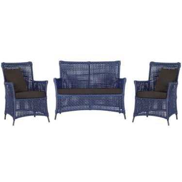 Imagem de Jogo Sofá E 2 Poltronas Igapó Alumínio Preta E9 Trama Azul