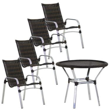 Imagem de Jogo 4 Cadeiras Emily E Mesa Tampo Tramado Varanda Piscina Pedra Ferro