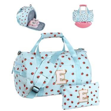 Imagem de Vogewood Presente para crianças de 3, 4, 5, 6, 7, 8, 9, 10, 11 e 12 anos, bolsa de ginástica, bolsa de viagem inicial com bolsa de maquiagem, Azul, E