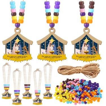 Imagem de Tondiamo Kit de artesanato de Natal com 36 conjuntos de colar de cruz de madeira cristã com contas e cordas, cruz de presépio faça você mesmo, presentes de igreja para festa de noite santa, decoração