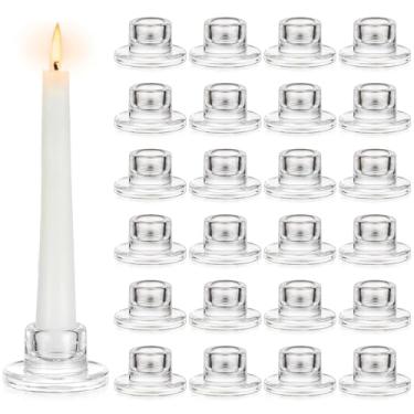 Imagem de 24 peças de castiçais de vidro cônicos transparentes pequenos castiçais de vidro a granel castiçal curto para mesa centro de mesa casamento chá de bebê decoração de festa de jantar de Natal