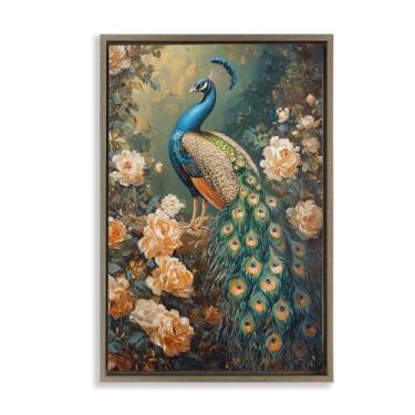 Imagem de Stupell Industries Arte de parede em tela flutuante com moldura preta pavão azul Morris, design por Petal Prints Design, 63 x 43 cm