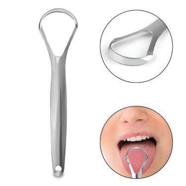 Imagem de Raspador de Língua Inox Ferramenta Higiene Limpeza Bucal Saúde Hálito 