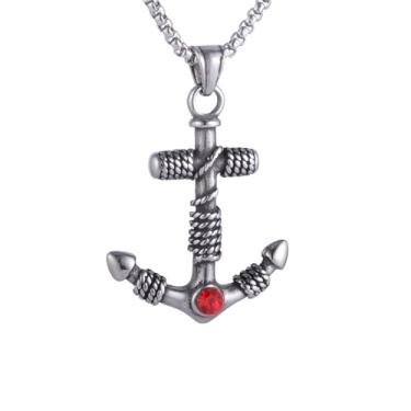 Imagem de Colar masculino com pingente de âncora de amarração naval retrô e âncora marinha, aço inoxidável 316L, corrente quadrada de pérola de aço inoxidável prata, joia vintage de amuleto