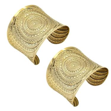 Imagem de Juimtien 2 peças de joias de braço largo para mulheres, ajustável, grossa, ouro, pulseira, braçadeira, boho, verão, praia, pulseiras, One Size, Metal, Sem Pedra Preciosa