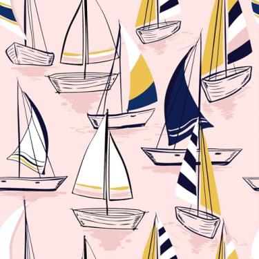 Imagem de VaryStyle Papel de parede náutico rosa de 45 cm x 998 cm papel de parede rosa para barco à vela papel de parede rosa para quarto de crianças