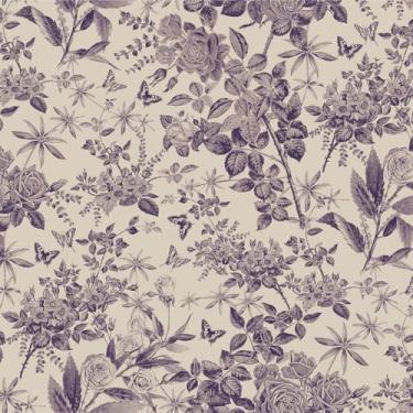 Imagem de Papel de parede descascar e colar - 43,9 cm x 499,9 cm Papel de parede floral vintage com design de rosa roxa e borboleta, papel de parede decorativo moderno para armários, sala de estar, quarto