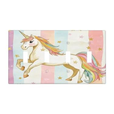 Imagem de Nadoabtm Placa para interruptor de luz, unicórnio, colorido, sonhador, 4 gangues, quadriciclo, interruptor elétrico, capa decorativa para decoração de quarto e casa