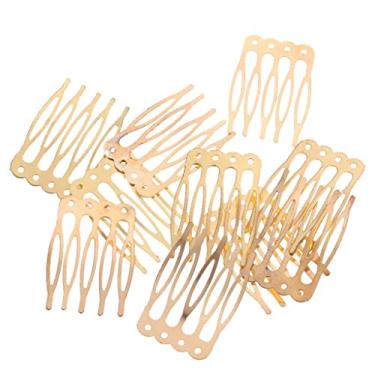 Imagem de barenx Pacote com 10 pentes de cabelo multiuso para casamento com clipe de véu de noiva 5/10 dentes de metal em branco DIY Crafting - 2,7 cm, 5 dentes, ouro