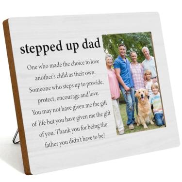 Imagem de WINGTECA Porta-retrato Stepped Up Dad Presentes de Filha Filho Natal Dia dos Pais Presentes de Aniversário para Step Up Bônus Pai Melhor Pai Sempre Presente Moldura para Fotos para Casa Escritório