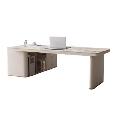 Imagem de Mesa de trabalho Mesa de canto ardósia leve e luxuosa, mesa escritório moderna com tomada multifuncional(M)