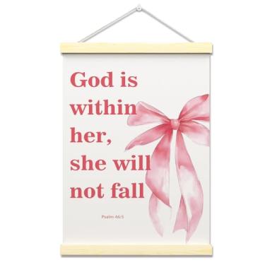 Imagem de ZARYFANCHY God is Within Her She Will Not Fall Poster Hanger Frame, Christian Psalm 46:5 Wall Art Decor for Girls Room Apartment, 12x16 polegadas Impressão em tela pôster de arte de parede com