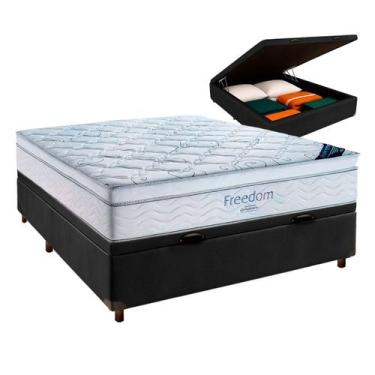 Imagem de Cama Box Bau Preto + Colchão Casal Freedom Ortobom