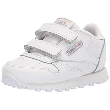 Imagem de Reebok Tênis de couro clássico infantil unissex, Branco/Carbono/Vector Azul, 7 Toddler