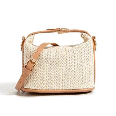 Imagem de VIRELLUNE Bolsa tiracolo feminina moderna de palha – Bolsa de mão de verão com alça longa, estilo boho moderno, bolsa leve com detalhes de couro sintético, bolsa de ombro casual chique para roupas de