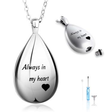 Imagem de Zerlar Colar de cremação para cinzas, medalhão de joias de cremação para urna em forma de lágrima de aço inoxidável para lembranças de cinzas com profundas implicações para mulheres e homens (prata)