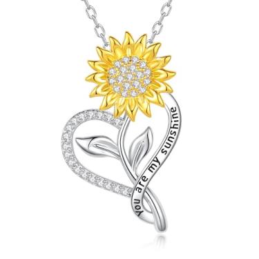 Imagem de KRZ Colares de girassol para mulheres, colar banhado a ouro 18K para mulheres, colar You Are My Sunshine, presentes de joias para esposa do marido, presentes de aniversário para ela, melhor presente para namorada, filha, mãe, dia dos namorados, dia das mães, Natal, Zircônia cúbica, Zircônia cúbica