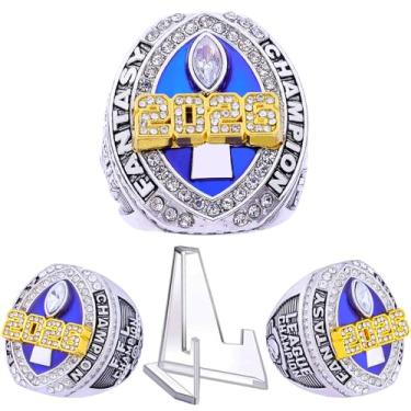 Imagem de Anel de campeonato de futebol de fantasia 2026 Heavy FFL Champion Troféu anel de prêmio para vencedor da liga de futebol de fantasia (anel e suporte juntos, tamanho 8)