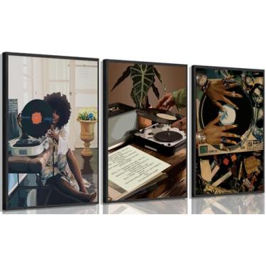 Imagem de 3 peças de arte de parede em tela de mulher negra moderna pintura musical de mulher negra decoração de parede mulheres afro-americanas arte impressa para quarto sala de estar decoração de casa 40 x 61