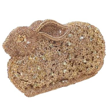 Imagem de Boutique De FGG Mini bolsa clutch de strass de coelho para mulheres, bolsas e bolsas noturnas de animais, bolsa clutch de cristal para festas de formatura, Dourado, Mini