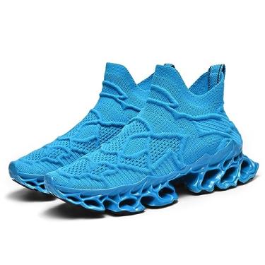 Imagem de Takidtoo Tênis masculino feminino de malha respirável confortável sem cadarço esportivo trilha corrida lâmina caminhada tênis, Azul, 37/38 BR