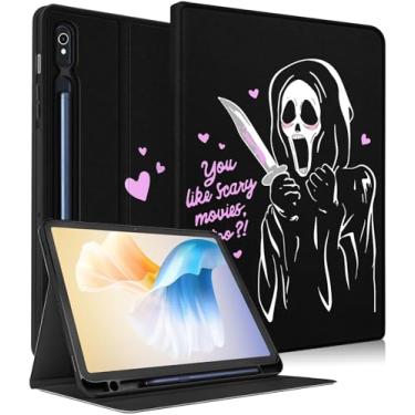 Imagem de Besoar Capa fofa para Samsung Galaxy Tab S9 para meninas e crianças - capas com design de desenho animado fofo para adolescentes e mulheres, com suporte, fólio inteligente, moda, caveira